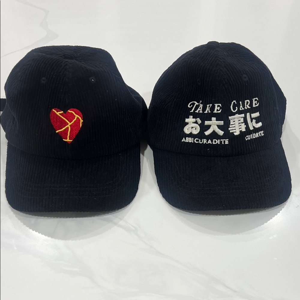 Taft Black Corduroy Caps with Embroidery